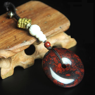 玉枢坊天然桂林鸡血玉平安扣挂件车钥匙扣挂饰玉石鸡血石车挂包挂