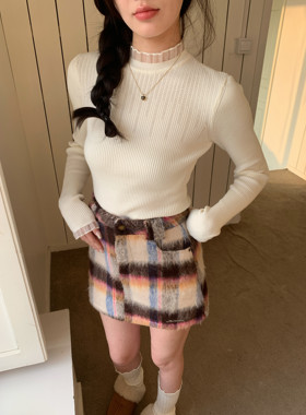 MOMONANA冬季韩版蕾丝白色打底衫秋冬奶呼呼上衣长袖毛呢针织衣