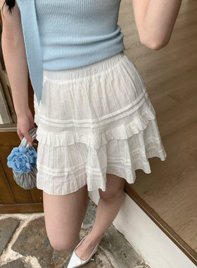 MOMONANA松紧腰立体点点蛋糕裙甜美芭蕾风减龄A字半身裙高腰短裙