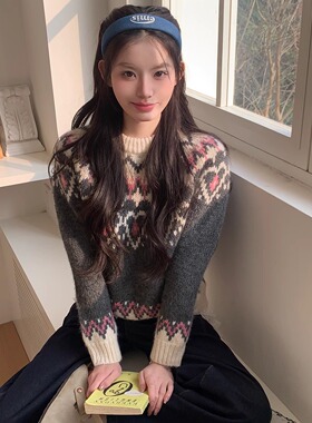 MOMONANA秋冬时尚百搭淑女气质费尔岛圆领套头毛衣