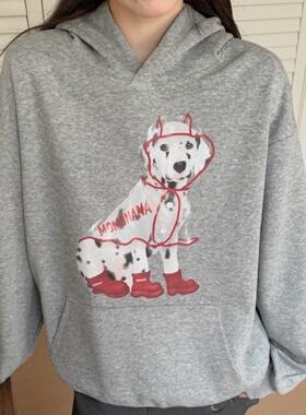 MOMONANA秋冬街头百搭休闲灰色可爱雨披小狗带帽长袖卫衣