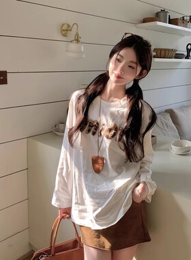 MOMONANA秋冬时尚百搭豹纹圆领套头长袖t