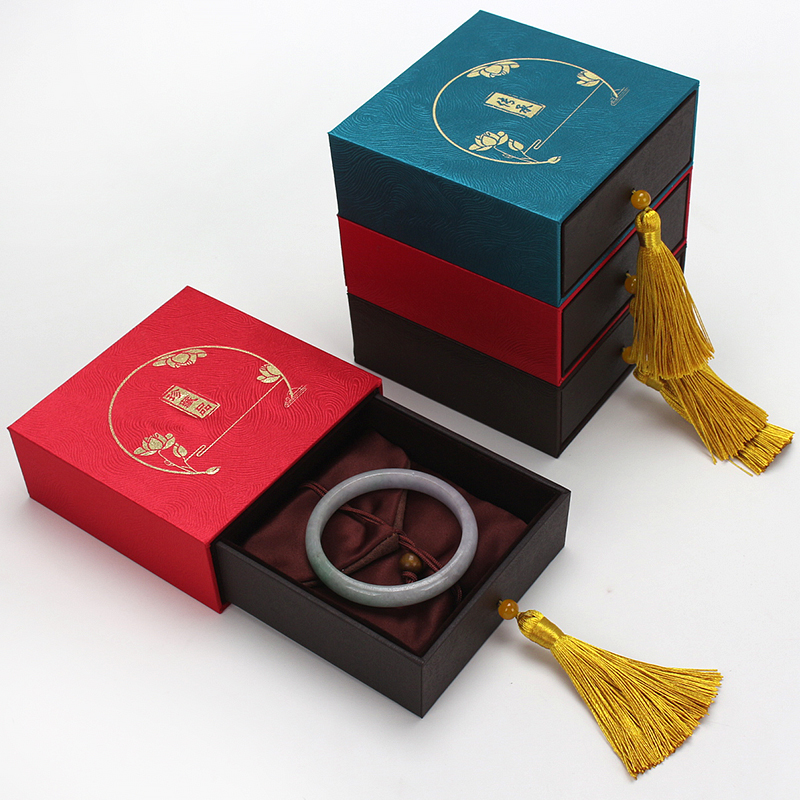 古法金手镯盒传承珠宝首饰收纳盒珍藏品礼品盒玉器翡翠流苏包装盒