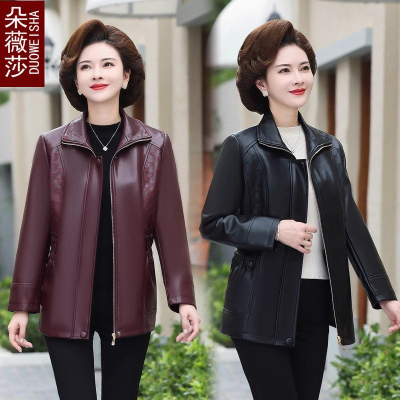 中老年女装春秋皮衣外套2026新款