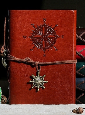 6孔A6/A7欧式复古皮革海盗船手帐本绑带挂饰旅行口袋记事活页日记