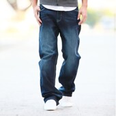 脚薄裤 增力春秋季 男直筒大裤 肥佬牛仔裤 加肥加大 纯棉复古宽松大码