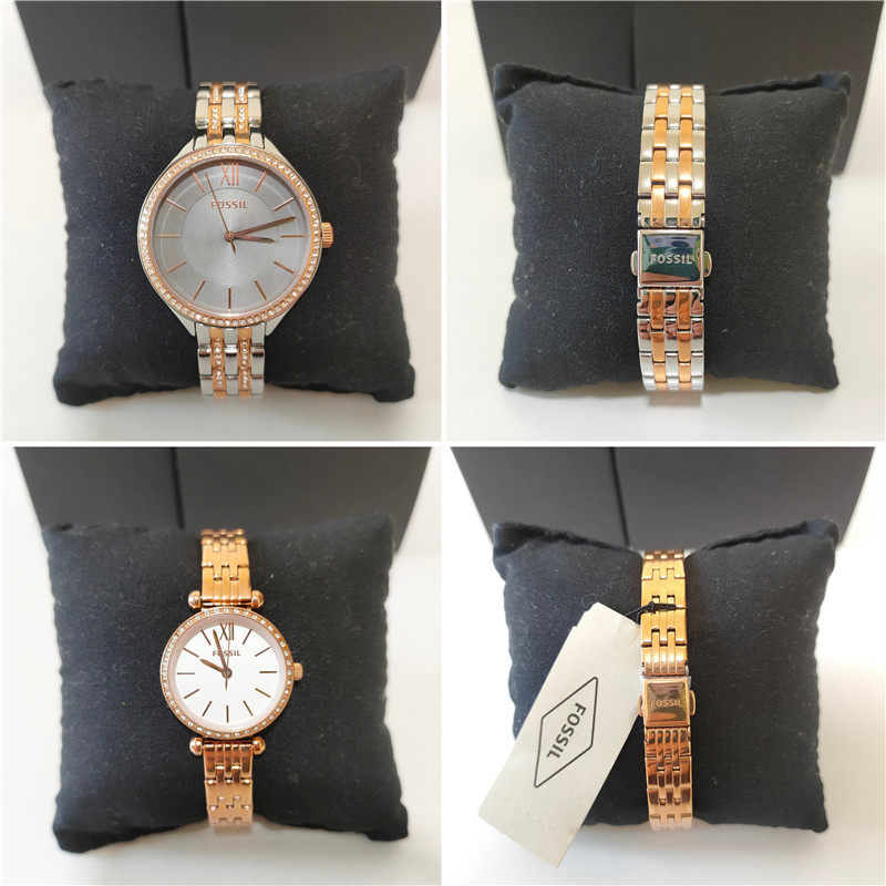 毛毛虫美国直购Fossil/化石BQ3124 BQ3502P镶钻钢带石英女表现货