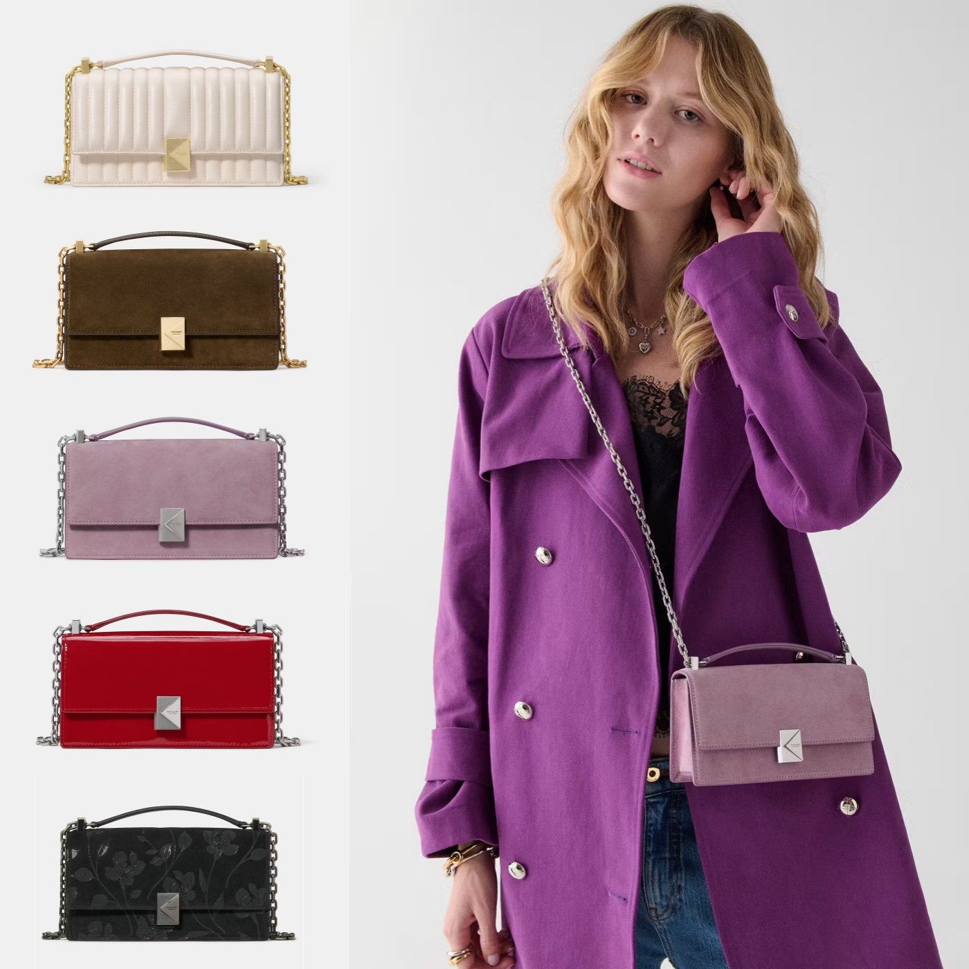 黑五35折起Kate Spade美国官网deco迷你翻盖绗缝链条斜挎小方包