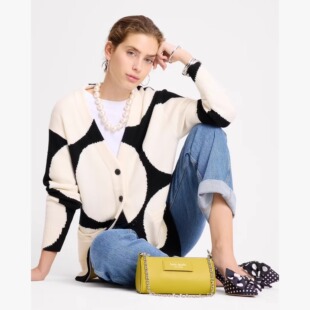 奥莱4折kate spade美国官网breezydot大波点美利奴羊毛针织开衫