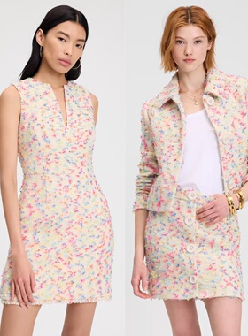 奥莱4折kate spade美国官网gala春秋粗花呢小香风连衣裙外套