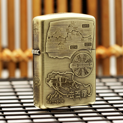 专柜正品㊣Zippo/之宝打火机 做旧盔甲纯铜 川藏线骑行/地图