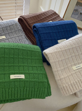 秋冬新款感韩版针织围巾女冬季学生百搭加厚保暖纯色围脖情侣