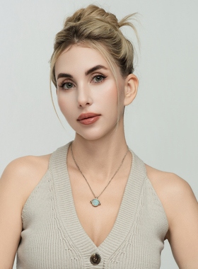 欧美风一面贝壳一面松石森女文艺范简洁百搭双面佩戴项链