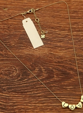 欧美做旧金色桃心爱心字母LOVE创意别致森女文艺范百搭款式项链