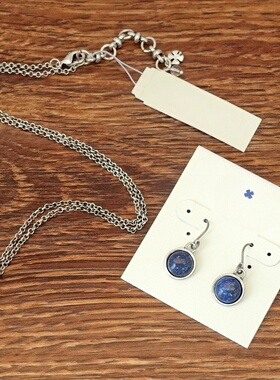 镶嵌石头双面做工森女文艺范简洁百搭耳环坠项链套装