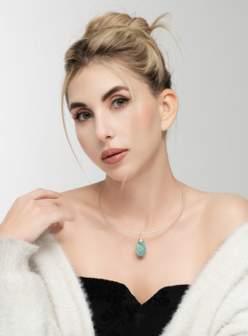 欧美风湖蓝水滴石头手工绕丝设计师气质森女文艺范潮人个性项圈