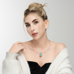 欧美风湖蓝水滴石头手工绕丝设计师气质森女文艺范潮人个性 项圈