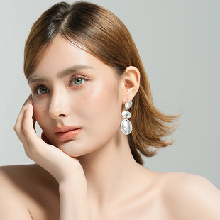 亚光磨花镀银设计师腔调森女文艺嘻哈朋克摇滚范几何造型耳钉针坠