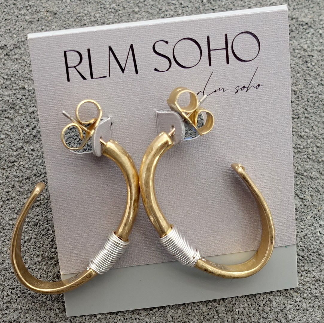 拉睦RLM SOHO双色拼接手工做绕丝设计师腔调森女文艺术范耳钉针环