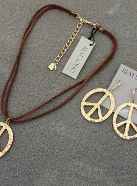 拉睦RLM SOHO大爱反战做旧金色森女文艺范潮人个性耳环坠项链套装