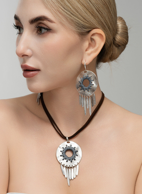 西洋欧美风手工绳编织设计师腔调森女文艺朋克范耳环坠项链套装