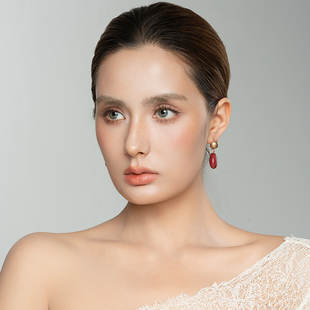 西洋欧美风天然原石设计师气质森女文艺范耳钉针坠饰品