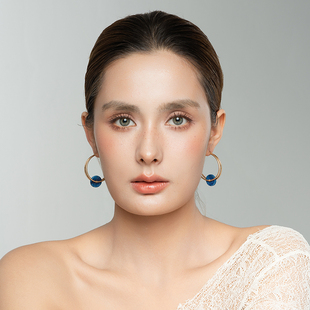 西洋欧美风石头款 设计师腔调森女文艺术气息潮人别致耳环圈饰品 式