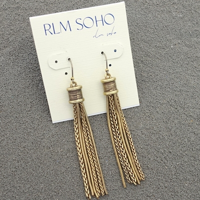 拉睦RLM SOHO做旧金色纤美流苏铜链设计师气质森女文艺范耳环坠饰