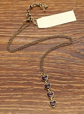 西洋欧美风酒红珐琅彩釉桃心爱心森女文艺范百搭复古项链