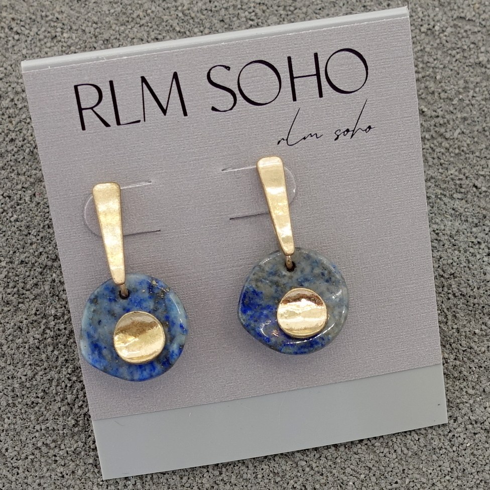 拉睦RLM SOHO镶嵌青金石设计师腔调森女文艺术气质耳钉针坠饰品