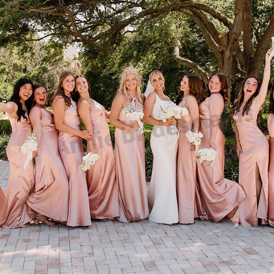 缎面吊带显瘦长款伴娘礼服