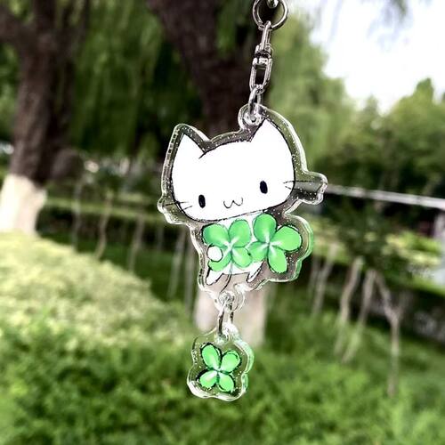 小猫可爱四叶草挂件亚克力钥匙扣高颜值包挂创意礼物精致朋友礼物