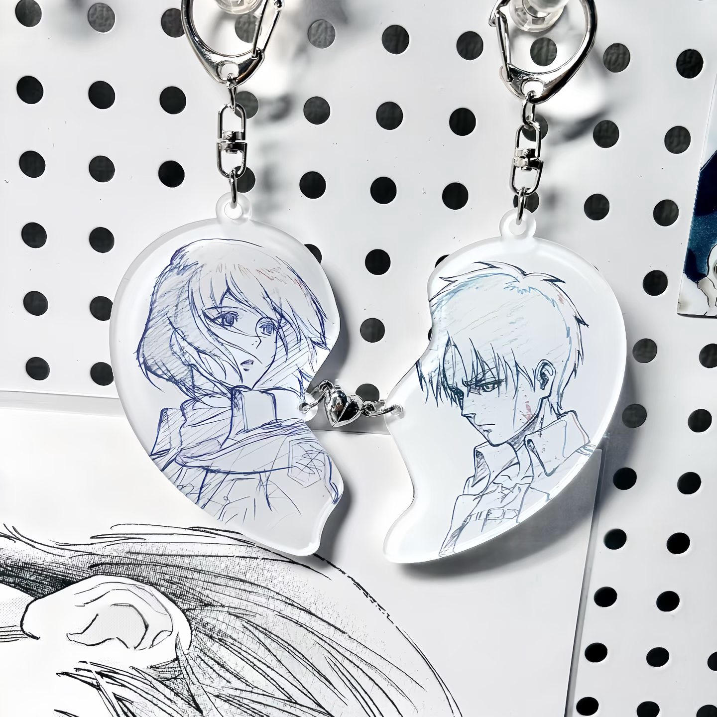 新款艾笠周边自制双人背包装饰可爱风亚克力钥匙扣爱心吸磁挂件