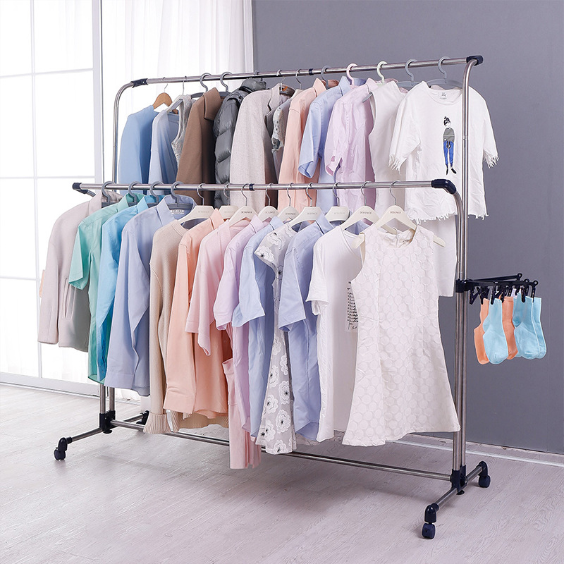 宝优妮阳台晾衣架落地家用伸缩晒被子凉衣架室外移动不锈钢晒衣架