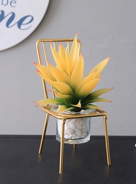 北欧ins铁艺椅子多肉工艺品摆件烛台创意家居 桌面盆栽装饰品餐桌