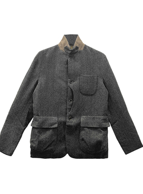 【现货】Uma Wang 新款竖纹翻领大口袋灰色羊毛西装 外套男女同款
