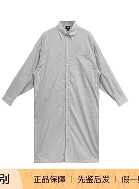 【现货】FENDI 浅蓝色条纹尖领单排扣中长款长袖衬衫