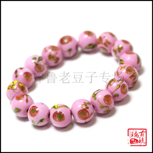 博山手工老琉璃珠子14毫米老金红粉红古法传统工艺凤眼琉璃珠手串