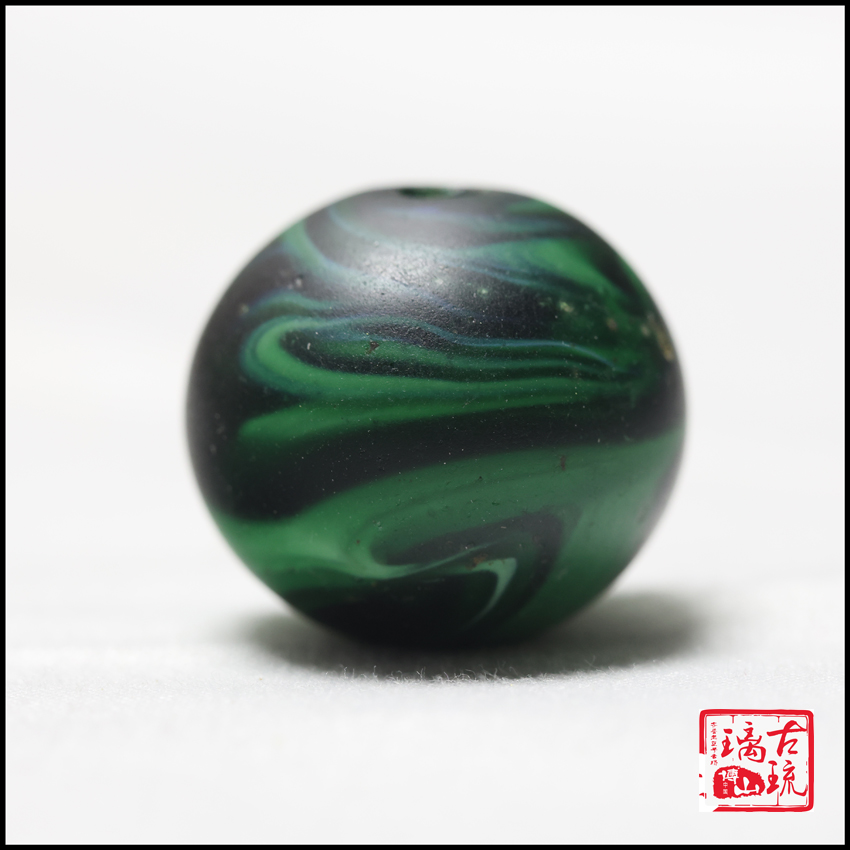 藏品 清代老琉璃珠子20.6毫米传世满花鬼脸搅胎乱纹手工琉璃顶珠