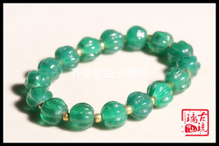 博山老琉璃珠子12毫米窑变搅胎冰裂纹翡翠绿色古法南瓜型琉璃珠串