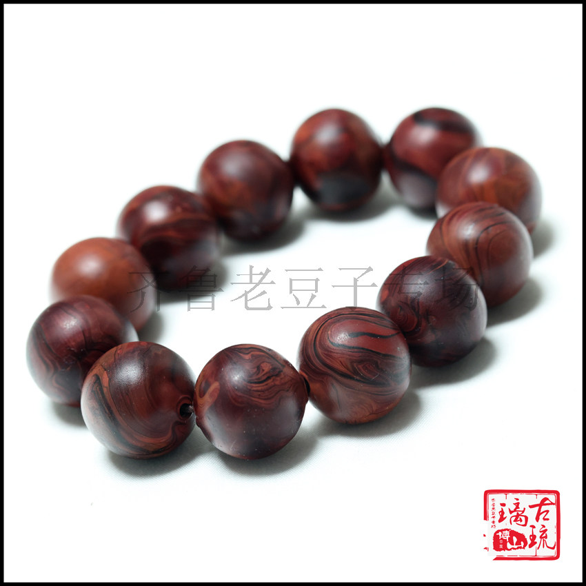 博山老琉璃珠子20毫米哑光鸡肝石老料鬼脸搅胎满花手工琉璃珠手串图片