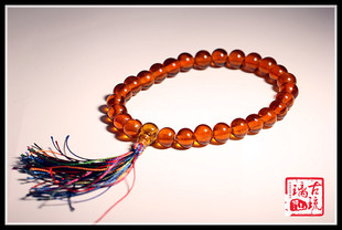 博山老琉璃珠子12mm琥珀色血珀色古法手工琉璃散珠 手持 包浆油润