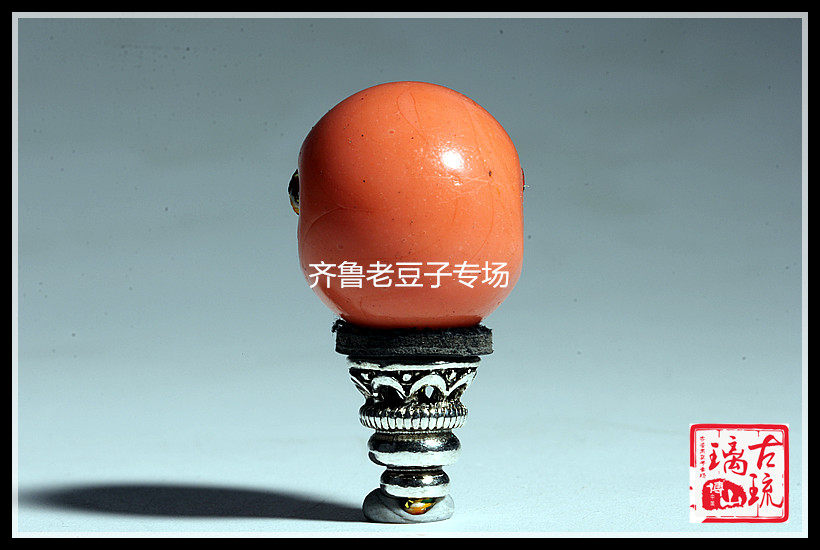 百年老琉璃珠子 18-20mm爆老孩儿面 木红琉璃三通佛塔 琉璃佛头