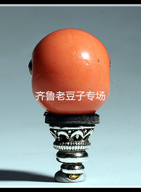 百年老琉璃珠子 18-20mm爆老孩儿面 木红琉璃三通佛塔 琉璃佛头