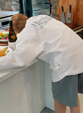 INTENSE 刺绣小字母后背艺术家印花T恤400克重磅长袖UUS新品GTFB