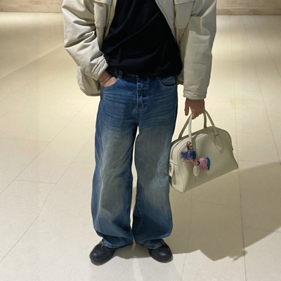 INTENSE剪裁轻薄宽松直筒牛仔裤