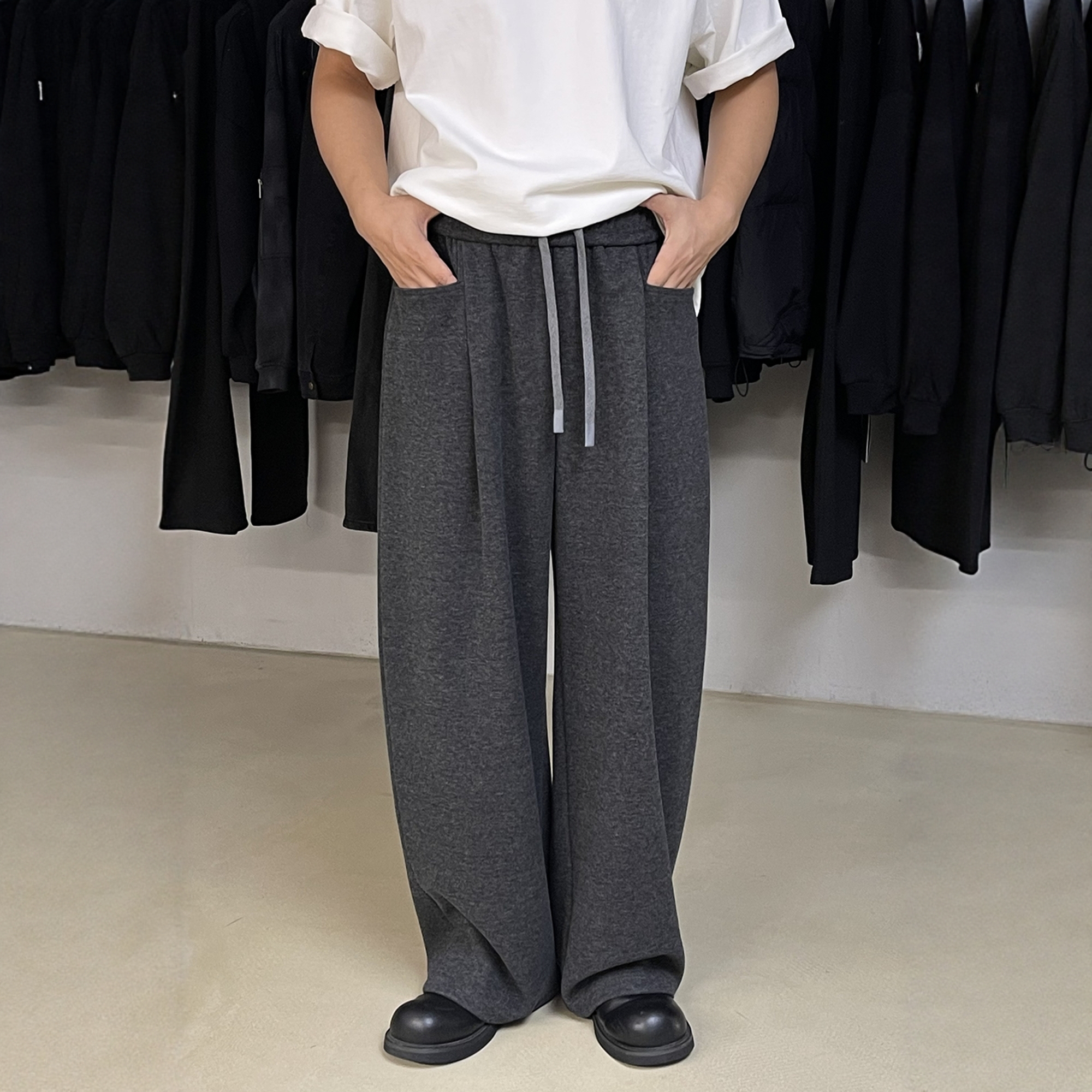 INTENSE醋酸垂感羊毛裤厚冬季男