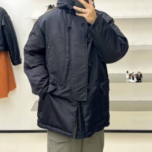 INTENSE 两面穿派克飞行服中长款羽绒服冬季厚款男士小众复古外套