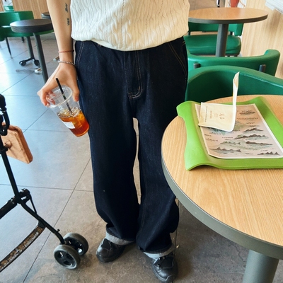 2026春夏拼色黑色原牛弯刀牛仔裤