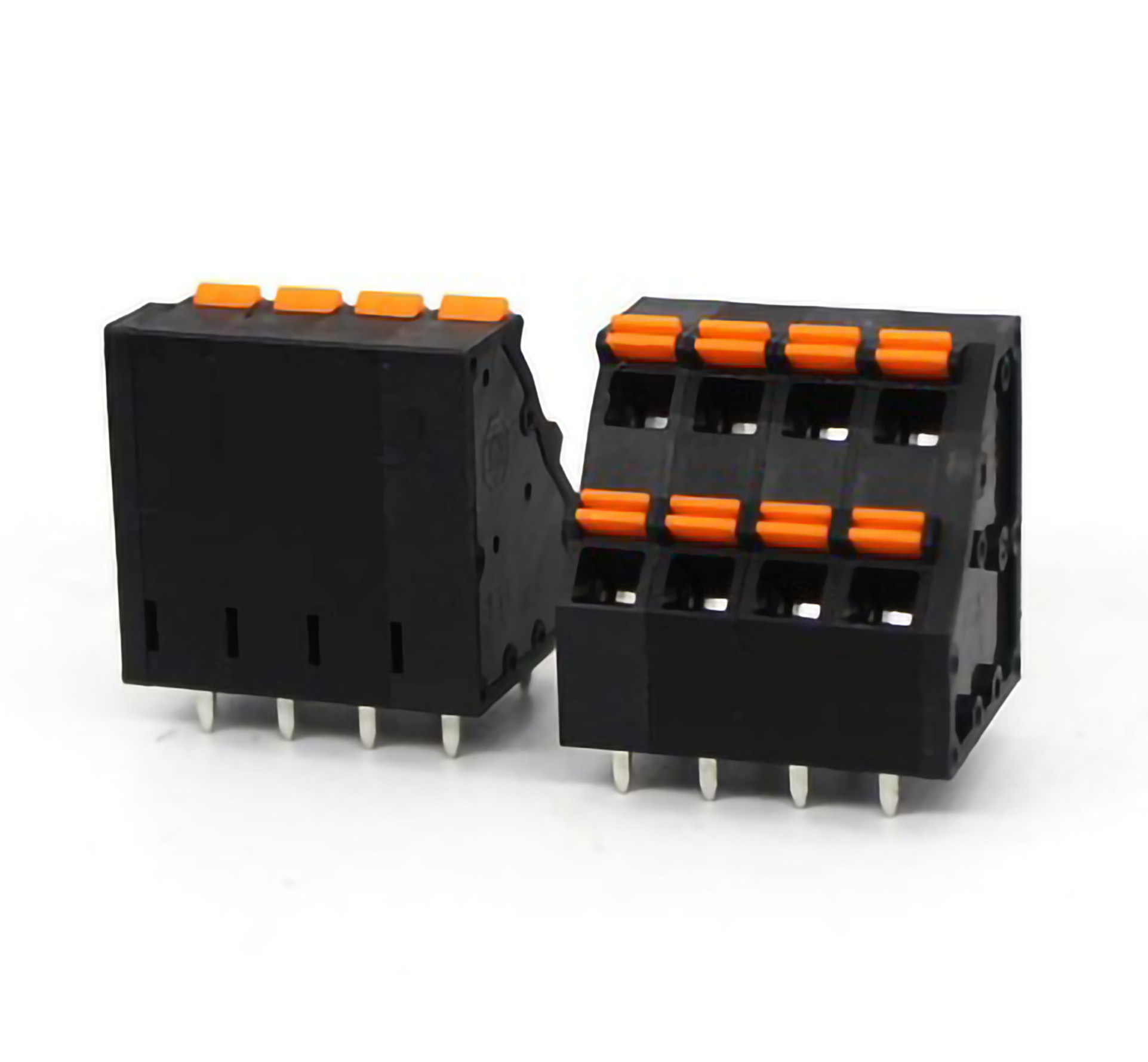 0mm弹簧式双排针pcb免螺钉按压高低双层黑色接线端子